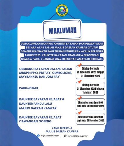 MAKLUMAN PENUTUPAN KAUNTER BAYARAN MDKpr