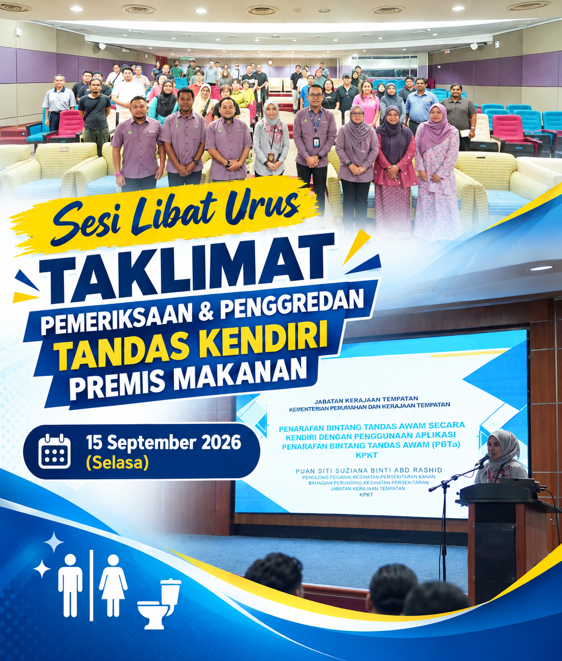 SESI LIBAT URUS TAKLIMAT PEMERIKSAAN & PENGGREDAN TANDAS KENDIRI PREMIS MAKANAN